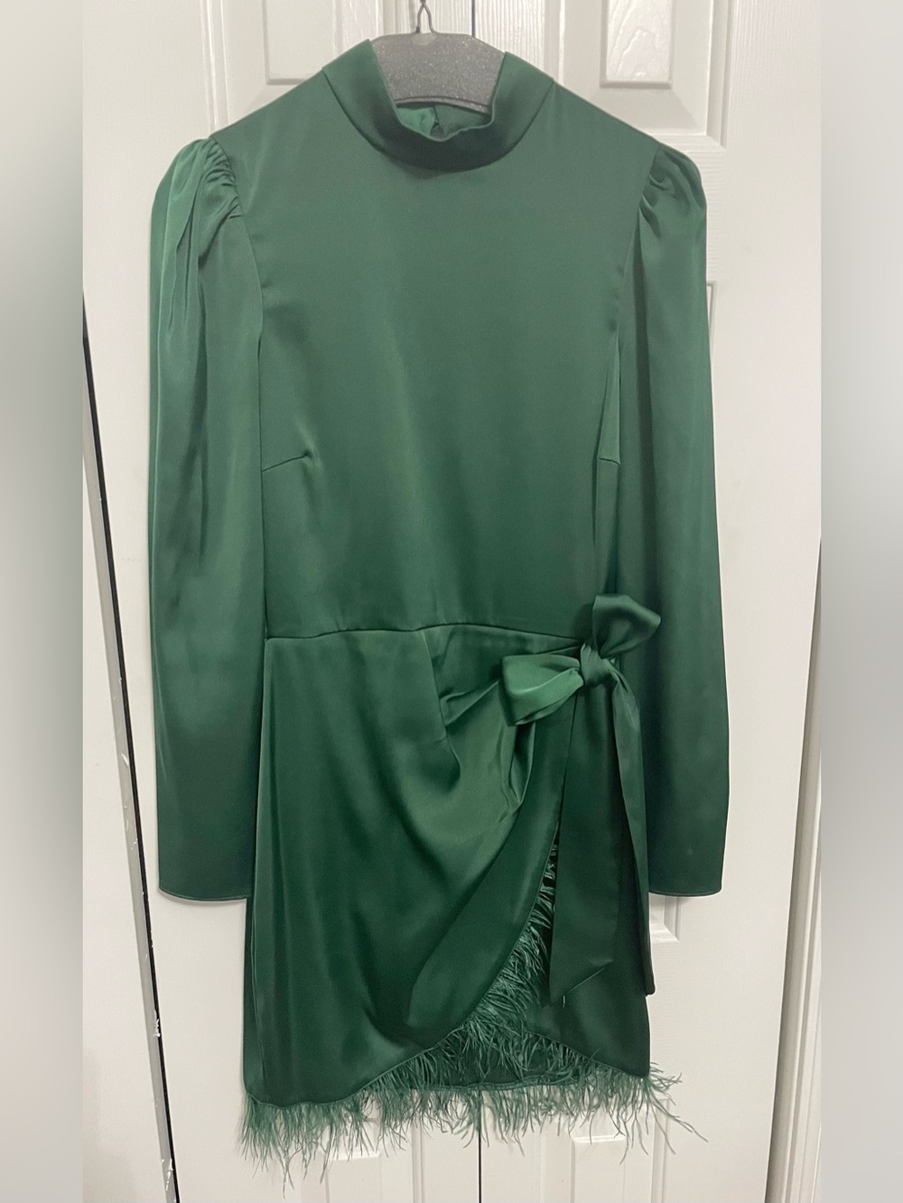 REVOLVE SAYLOR Emerald Green Long-Sleeve Satin Mini Dress with Side Bow